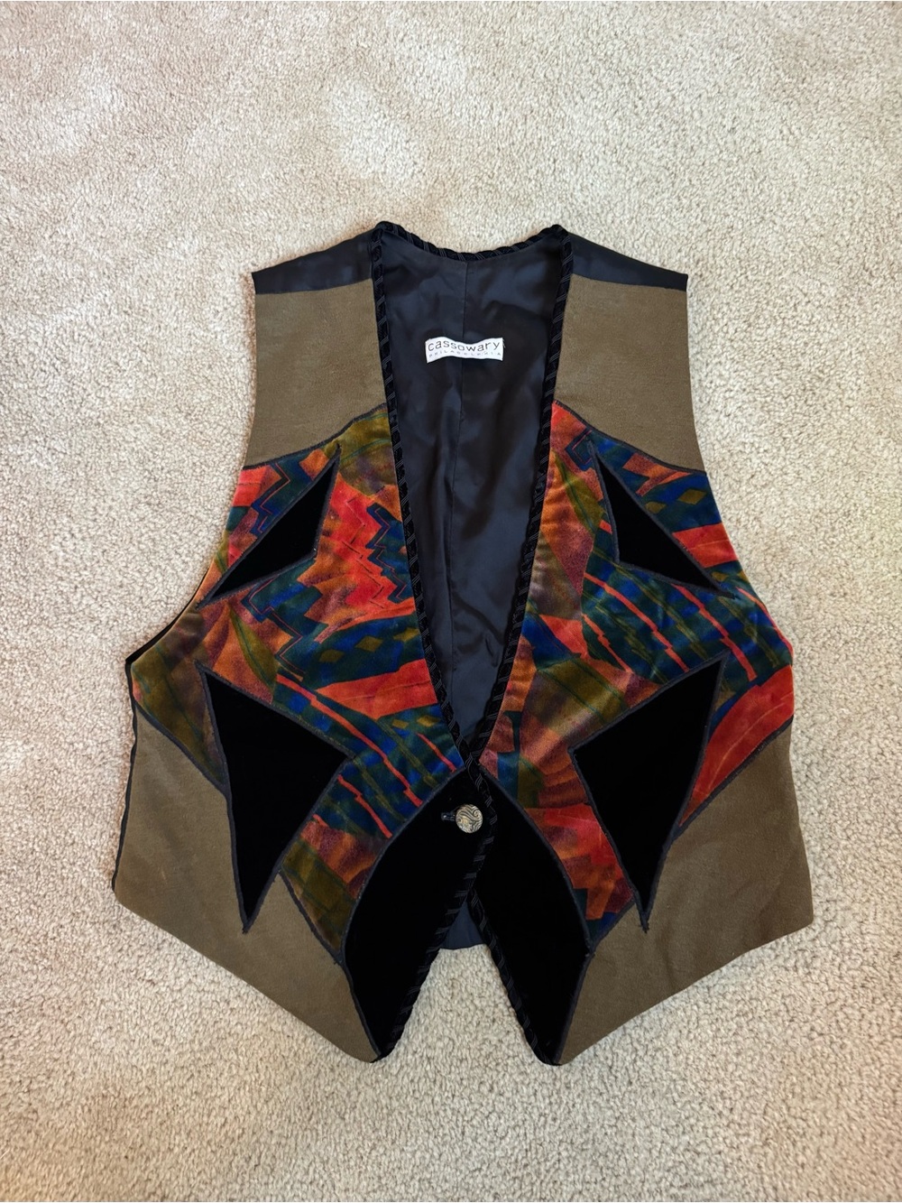 Multicolor Patchwork Velvet & Wool Vest - Black/Olive